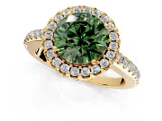 Pave Halo Engagement Ring Setting for Fancy Green Round Cut Center with Single Row Pave Band and Prong Head in Yellow Gold