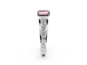 Solitaire Engagement Ring Setting for Fancy Pink Asscher Cut Center with Graduated Shared Prongs and Prong Head in Platinum