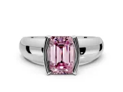 Tension Engagement Ring Setting for Fancy Pink Emerald Cut Center with Wide Flat Band and Tension Head in Platinum