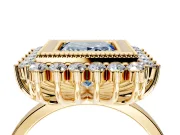 Halo Engagement Ring Setting for Fancy Blue Princess Cut Center with Milgrain Bezel Rim, Plain Band and Prong Head in Yellow Gold