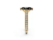 Solitaire Engagement Ring Setting for Fancy Black Marquise Center with Engraved Pave Band and Prong Head in Yellow Gold