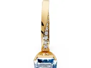 Side Accent Engagement Ring Setting for Fancy Blue Asscher Cut Center with Accent Shoulders and Prong Head in Yellow Gold
