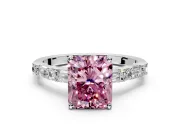 Baguette Engagement Ring Setting for Fancy Pink Radiant Cut Center with Alternating Bar-Set Band and Prong Head in Platinum