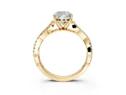Solitaire Engagement Ring Setting for Cushion Cut Center with Twisted Pave Split Shank and Prong Head in Yellow Gold