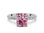 Solitaire Engagement Ring Setting for Fancy Pink Radiant Cut Center with Large Accent Band and Prong Head in Platinum