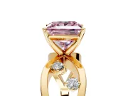 Solitaire Engagement Ring Setting for Fancy Pink Princess Cut Center with Criss-Cross Accent Band and Prong Head in Yellow Gold