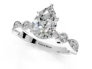 Solitaire Engagement Ring Setting for Pear-Shaped Center with Milgrain Bezel Accents and Prong Head in Sterling Silver