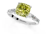 Baguette Engagement Ring Setting for Fancy Yellow Cushion Cut Center with Alternating Bar-Set Band and Prong Head in White Gold