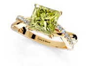 Crossover Engagement Ring Setting for Fancy Yellow Princess Cut Center with Pave and Plain Strands and Prong Head in Yellow Gold