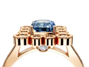 Cluster Halo Engagement Ring Setting for Fancy Blue Emerald Cut Center with Milgrain Bezel Accents and Prong Head in Rose Gold