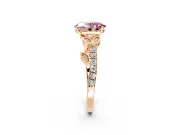 Leaf Motif Engagement Ring Setting for Fancy Pink Oval Center with Pave Band and Prong Head in Rose Gold