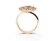 Halo Engagement Ring Setting for Fancy Pink Heart-Shaped Center with Milgrain Bezel Rim, Plain Band and Prong Head in Rose Gold