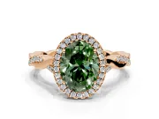 Halo Engagement Ring Setting for Fancy Green Oval Center with Twist Band and Prong Head in Rose Gold