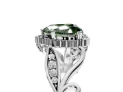 Halo Engagement Ring Setting for Fancy Green Heart-Shaped Center with Leaf Motif Split Shank and Prong Head in Sterling Silver
