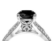 Solitaire Engagement Ring Setting for Fancy Black Cushion Cut Center with Pave Rail Split Shank and Prong Head in Platinum