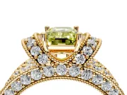 Pave Engagement Ring Setting for Fancy Yellow Emerald Cut Center with Curved Accent Rows, Openwork and Prong Head in Yellow Gold