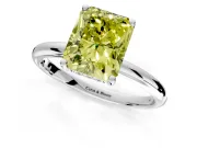 Hidden Halo Engagement Ring Setting for Fancy Yellow Radiant Cut Center with Thin Round-Wire Band and Prong Head in Platinum