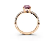 Solitaire Engagement Ring Setting for Fancy Pink Radiant Cut Center with Multi-Row Pave Accents and Basket Head in Rose Gold