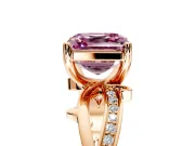 Solitaire Engagement Ring Setting for Fancy Pink Asscher Cut Center with Pave and Plain Crossover Band and Prong Head in Rose Gold