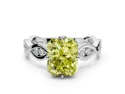 Solitaire Engagement Ring Setting for Fancy Yellow Radiant Cut Center with Accented Twist Band and Leaf Prong Head in Platinum