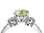 3 Stone Engagement Ring Setting for Fancy Yellow Oval Center with Round Cut Side Accents and Prong Head in Sterling Silver