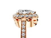Floral Halo Engagement Ring Setting for Pear-Shaped Center with Large Halo Accents and Prong Head in Rose Gold
