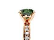 Milgrain Pave Engagement Ring Setting for Fancy Green Cushion Cut Center with Accent Band and Prong Head in Rose Gold