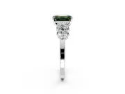 Cluster Engagement Ring Setting for Fancy Green Emerald Cut Center with 2-Row Shoulder Clusters and Prong Head in Platinum