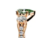 3 Stone Engagement Ring Setting for Fancy Green Pear-Shaped Center with Crossover Basket, Pave Band and Prong Head in Rose Gold