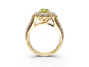Large Accent Halo Engagement Ring Setting for Fancy Yellow Emerald Cut Center with Pave Split Shank and Prong Head in Yellow Gold