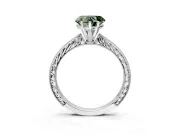 Solitaire Engagement Ring Setting for Fancy Green Heart-Shaped Center with Engraved Milgrain Band and Prong Head in Platinum
