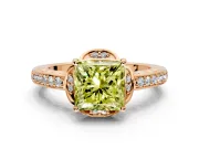 Floral Engagement Ring Setting for Fancy Yellow Princess Cut Center with Four Accent Clusters and Prong Head in Rose Gold
