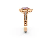 Milgrain Halo Engagement Ring Setting for Fancy Pink Pear-Shaped Center with Pave Band and Prong Head in Rose Gold