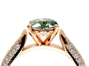 Solitaire Engagement Ring Setting for Fancy Green Oval Center with Multi-Row Accents and Prong Head in Rose Gold