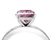 Solitaire Engagement Ring Setting for Fancy Pink Princess Cut Center with Channel Baguette Band and Prong Head in White Gold