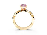 Solitaire Engagement Ring Setting for Fancy Pink Cushion Cut Center with Bar-Station Pave Twist and Prong Head in Yellow Gold