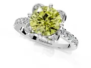 Floral Engagement Ring Setting for Fancy Yellow Round Cut Center with Pave Band and Floral Prong Head in White Gold