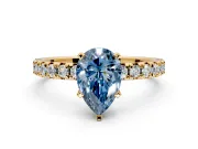 Solitaire Engagement Ring Setting for Fancy Blue Pear-Shaped Center with Large Accents and Prong Head in Yellow Gold