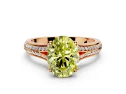 Solitaire Engagement Ring Setting for Fancy Yellow Oval Center with Pave Rail Split Shank and Prong Head in Rose Gold