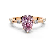 Solitaire Engagement Ring Setting for Fancy Pink Pear-Shaped Center with Bezel Station Band and Prong Head in Rose Gold