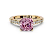 Solitaire Engagement Ring Setting for Fancy Pink Cushion Cut Center with Crossover Accents and Prong Head in Yellow Gold