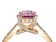 Solitaire Engagement Ring Setting for Fancy Pink Radiant Cut Center with Widening Pave Band and Claw Prong Head in Rose Gold