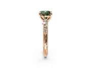 Solitaire Engagement Ring Setting for Fancy Green Cushion Cut Center with Trailing Leaf Accent Band and Prong Head in Rose Gold