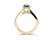 Solitaire Engagement Ring Setting for Fancy Blue Emerald Cut Center with Widening Pave Band and Claw Prong Head in Yellow Gold