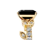 Leaf Motif Engagement Ring Setting for Fancy Black Emerald Cut Center with Pave Band and Prong Head in Yellow Gold