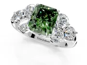 Cluster Engagement Ring Setting for Fancy Green Radiant Cut Center with Round Cut Accent Frame and Prong Head in Platinum