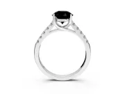 Solitaire Engagement Ring Setting for Fancy Black Round Cut Center with Partway Pave Band and Prong Head in Sterling Silver