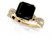 Solitaire Engagement Ring Setting for Fancy Black Asscher Cut Center with Narrow Twist Pave Band and Prong Head in Yellow Gold