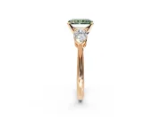 3 Stone Engagement Ring Setting for Fancy Green Radiant Cut Center with Large Pear-Shaped Accents and Prong Head in Rose Gold