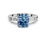 Bar-Set Engagement Ring Setting for Fancy Blue Radiant Cut Center with Tapered Baguette Accents and Prong Head in Platinum
